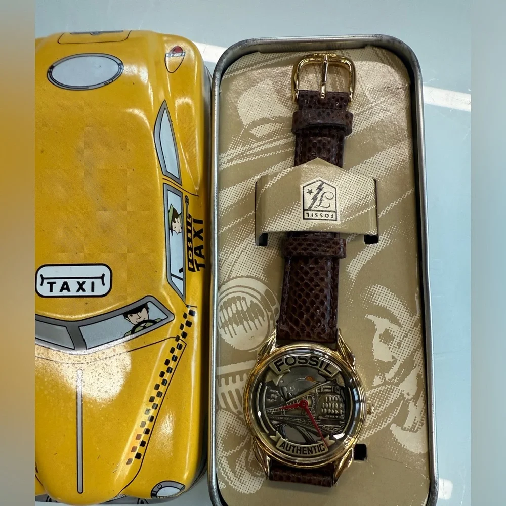 Fossil Train Locomotive Watch SK5058‎ NIB Collector Set Taxi Tin